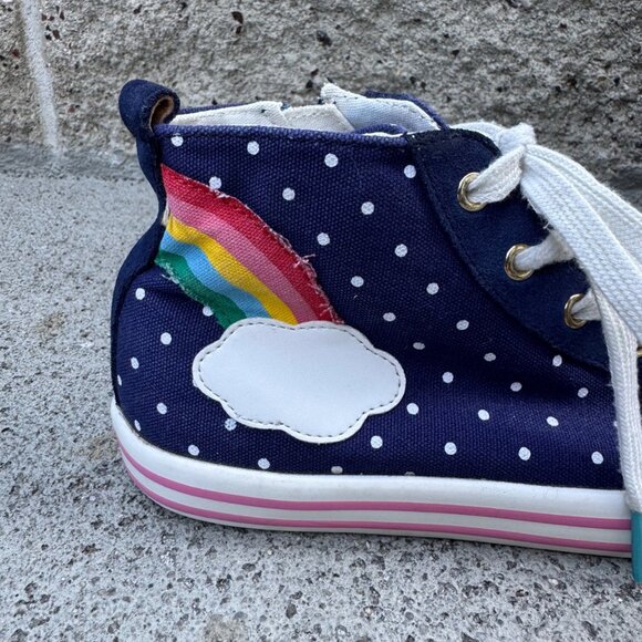 MINI BODEN Rainbow Sneakers Girls 1 Eu 32 Blue High Top Boots Shoes Clouds Sun - Picture 5 of 10